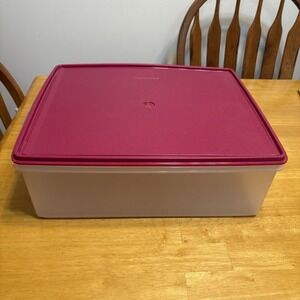 Tupperware Large Storage Tote 5.5 Gallon Clear w Red Seal‎ Lid Home or Kitchen